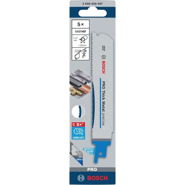 BOSCH BRZESZCZOT DO PIŁY SZABLASTEJ PRO THICK METAL PRECISE S937HBF 1,1 x 25 x 150mm /5szt.