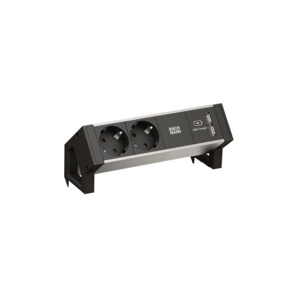 Bachmann BACHMANN DESK2 ALU BLACK 2x gniazdo z uziemieniem 1x ładowarka USB