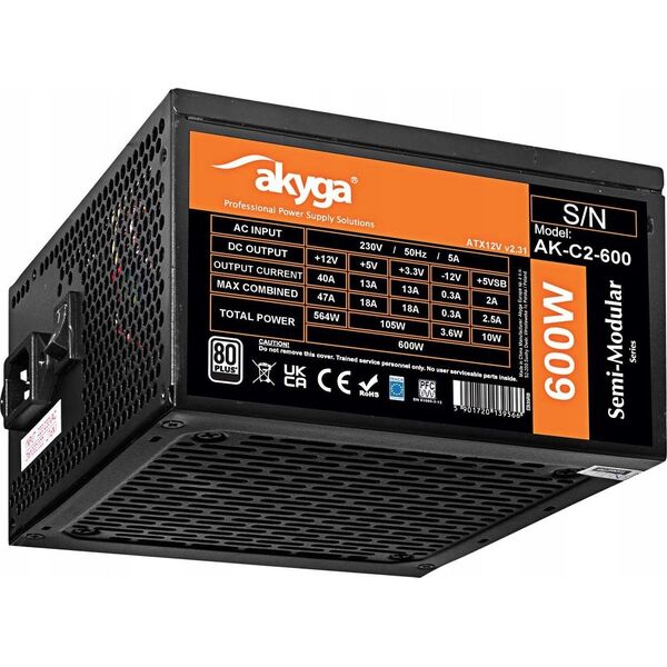 Τροφοδοτικό Akyga Ημι-αρθρωτό τροφοδοτικό ATX AK-C2-600 600W 14110975 5901720139566
