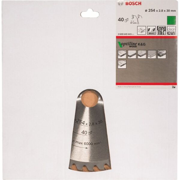 Bosch PIŁA TARCZOWA 254x30x2,8mm 40z. OPTILINE WOOD BOSCH - 2608640443