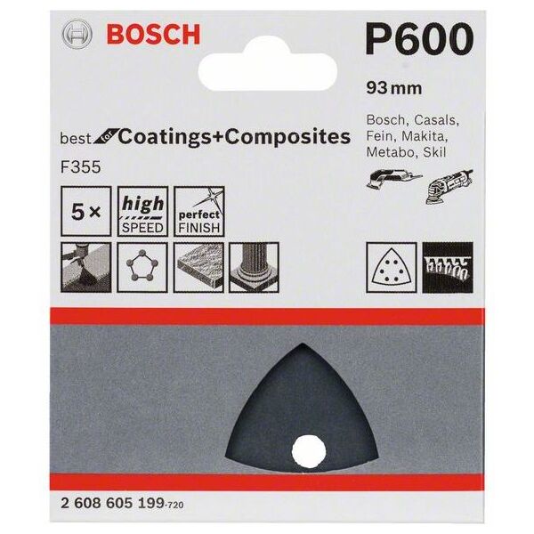 Bosch Papier ścierny do szlifierek trójkątnych, granulacja 600 5szt. (B2608605199)