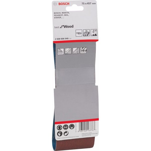 Bosch Bosch Taśma szlifierska 75x457mmP60/80/100 3 szt.