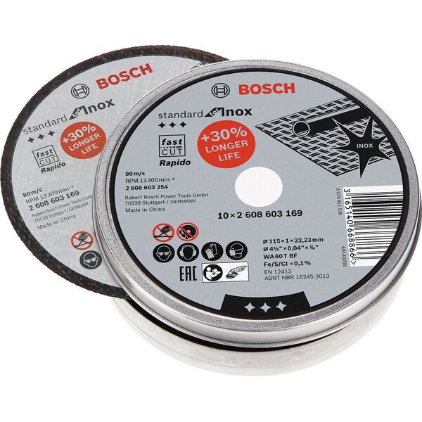 Δίσκος κοπής Bosch Bosch Standard για Inox, Rapido, 115x1mm κουτί (10 τεμάχια, WA 60 T BF)
