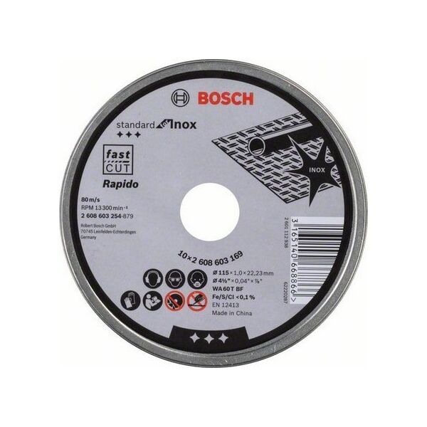 Δίσκος κοπής Bosch Bosch Standard για Inox, Rapido, 115x1mm κουτί (10 τεμάχια, WA 60 T BF)