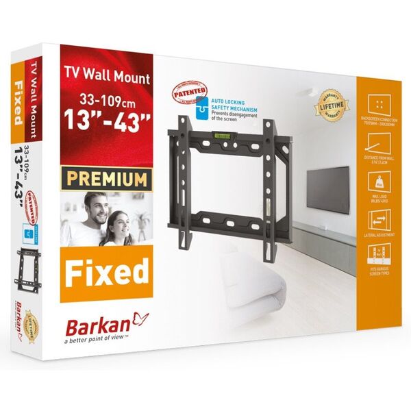 Barkan Wieszak TV 43 Uchwyt Ścienny do Telewizora 13-43 Slim 25mm Blokada