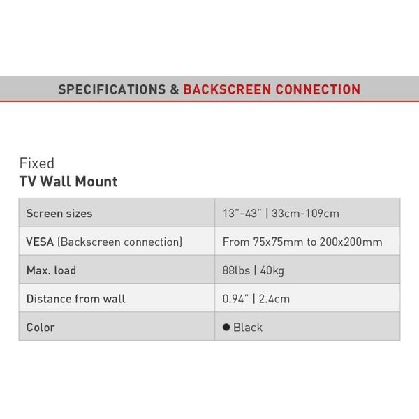 Barkan Wieszak TV 43 Uchwyt Ścienny do Telewizora 13-43 Slim 25mm Blokada