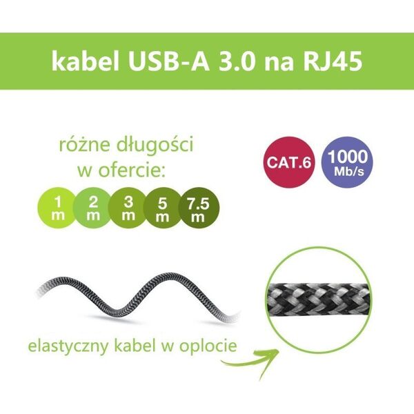 Techly Kabel sieciowy USB-A na Gigabit Ethernet RJ45 3m