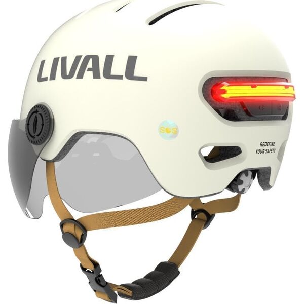 Livall Kask L23 biały 54-58cm z szybką ochronną LED/SOS