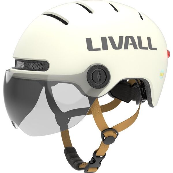 Livall Kask L23 biały 54-58cm z szybką ochronną LED/SOS
