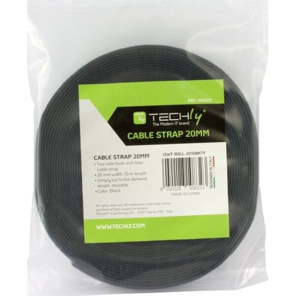 Mocna Opaska Kablowa Taśma Rzepowa 10m x 20mm Techly Rzep do Cięcia Czarny