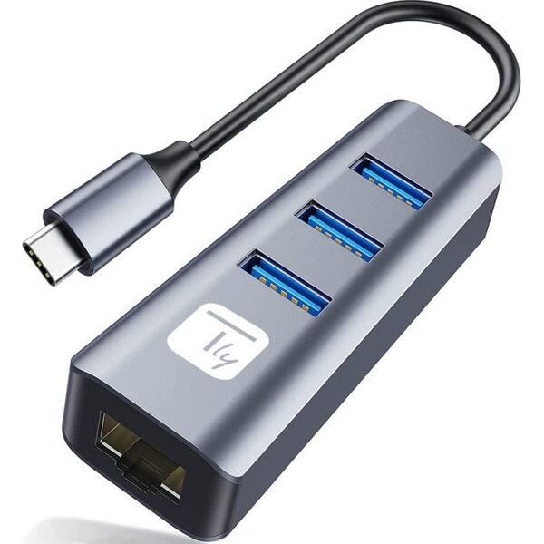 Adapter Techly Karta Sieciowa USB-C 3.1 na RJ45 Gigabit z Hubem 3x USB 3.0