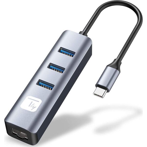 Adapter Techly Karta Sieciowa USB-C 3.1 na RJ45 Gigabit z Hubem 3x USB 3.0