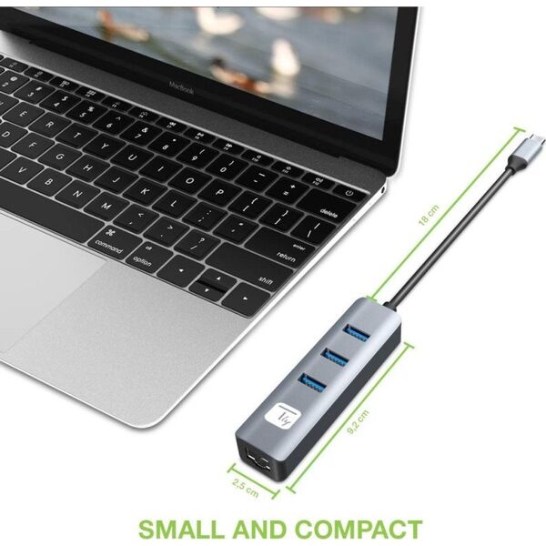Adapter Techly Karta Sieciowa USB-C 3.1 na RJ45 Gigabit z Hubem 3x USB 3.0