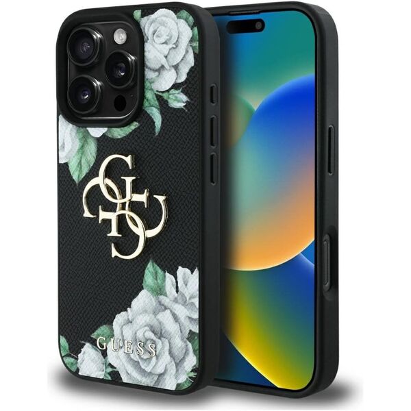 Etui Guess Grained Roses Big 4G logo do  iPhone 16 Pro czarny