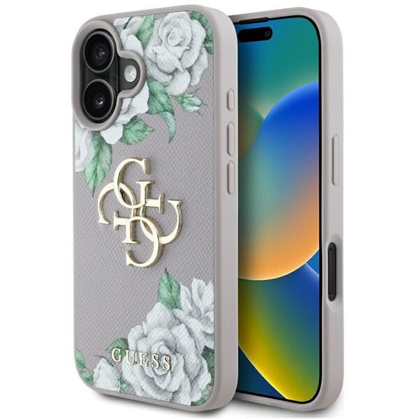 Etui Guess Grained Roses Big 4G logo do  iPhone 16 fioletowy