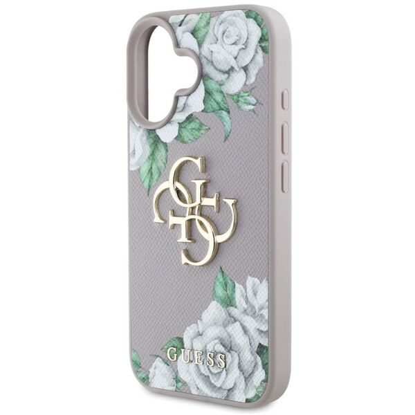 Etui Guess Grained Roses Big 4G logo do  iPhone 16 fioletowy