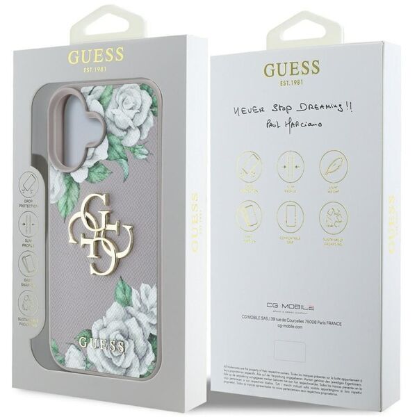 Etui Guess Grained Roses Big 4G logo do  iPhone 16 fioletowy