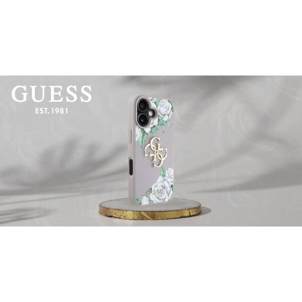 Etui Guess Grained Roses Big 4G logo do  iPhone 16 fioletowy