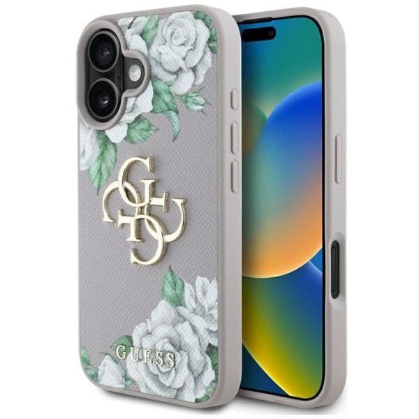 Etui Guess Grained Roses Big 4G logo do  iPhone 16 fioletowy