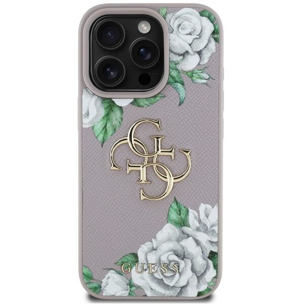 Etui Guess Grained Roses Big 4G logo do  iPhone 16 Pro Max fioletowy