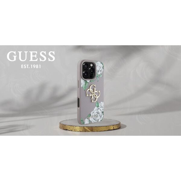 Etui Guess Grained Roses Big 4G logo do  iPhone 16 Pro Max fioletowy