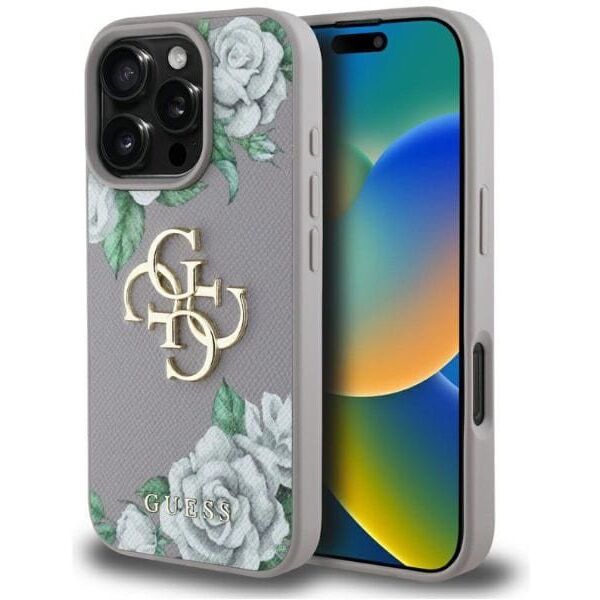 Etui Guess Grained Roses Big 4G logo do  iPhone 16 Pro Max fioletowy