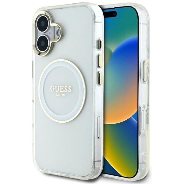 Etui Guess IML Metal Colored Circle      Classic Logo MagSafe do iPhone 16 biały