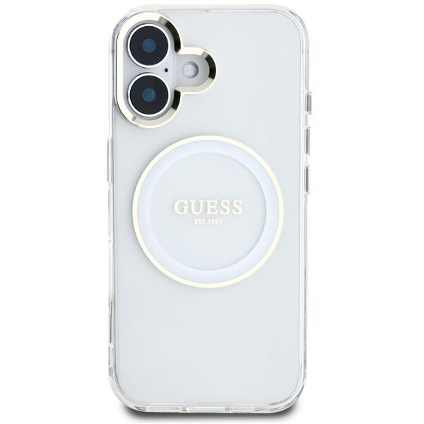 Etui Guess IML Metal Colored Circle      Classic Logo MagSafe do iPhone 16 biały