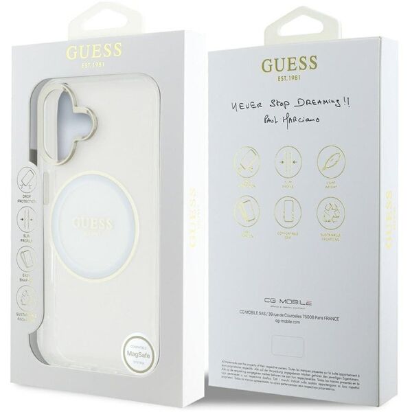 Etui Guess IML Metal Colored Circle      Classic Logo MagSafe do iPhone 16 biały