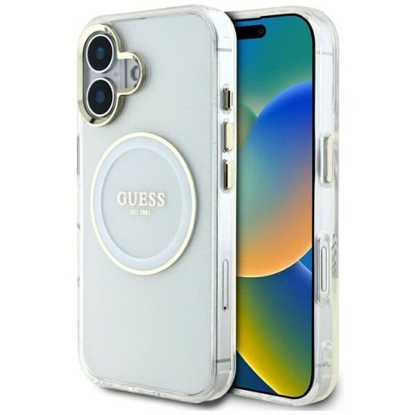 Etui Guess IML Metal Colored Circle      Classic Logo MagSafe do iPhone 16 biały