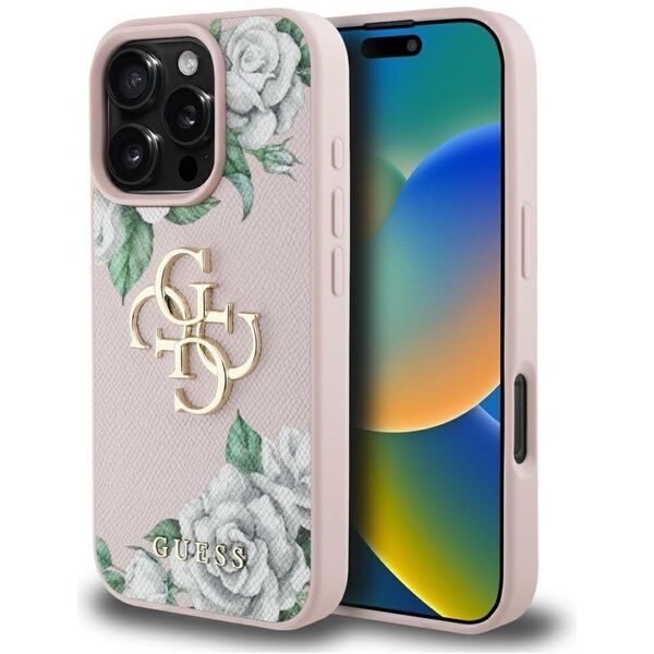 Etui Guess Grained Roses Big 4G logo do  iPhone 16 Pro Max różowy