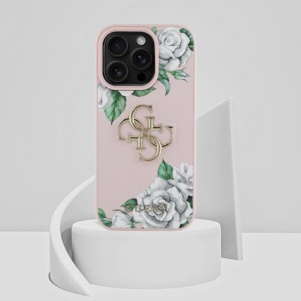 Etui Guess Grained Roses Big 4G logo do  iPhone 16 Pro Max różowy