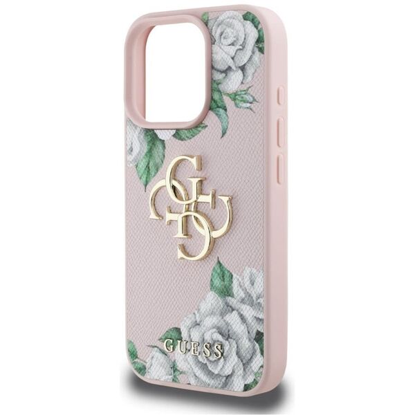 Etui Guess Grained Roses Big 4G logo do  iPhone 16 Pro Max różowy