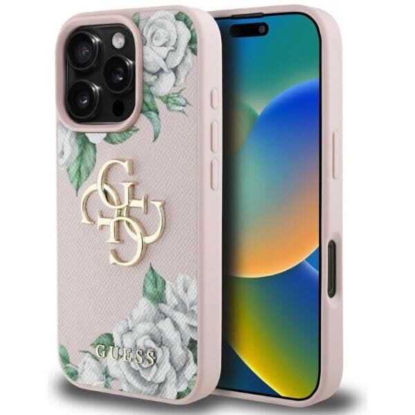 Etui Guess Grained Roses Big 4G logo do  iPhone 16 Pro Max różowy