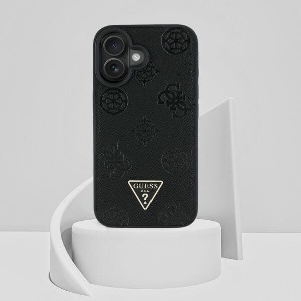Etui Guess Grained Hot Stamp Peony       Triangle Logo MagSafe do iPhone 16 czarny
