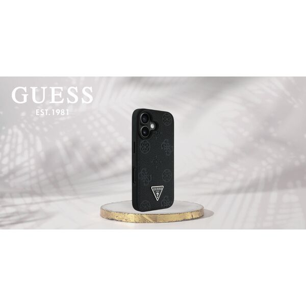 Etui Guess Grained Hot Stamp Peony       Triangle Logo MagSafe do iPhone 16 czarny