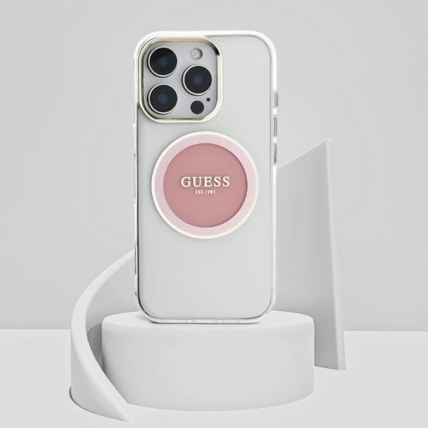 Etui Guess IML Metal Colored Circle      Classic Logo MagSafe do iPhone 16 Pro Max różowy