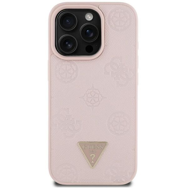 Etui Guess Grained Hot Stamp Peony       Triangle Logo MagSafe do iPhone 16 Pro Max różowy