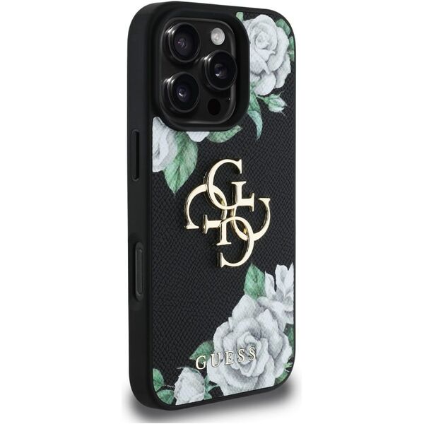 Etui Guess Grained Roses Big 4G logo do  iPhone 16 Pro Max czarny