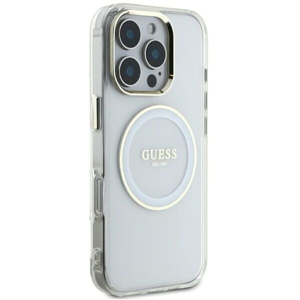 Etui Guess IML Metal Colored Circle      Classic Logo MagSafe do iPhone 16 Pro Max biały