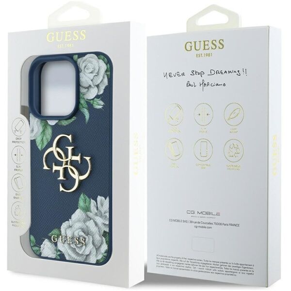 Etui Guess Grained Roses Big 4G logo do  iPhone 16 Pro Max niebieski