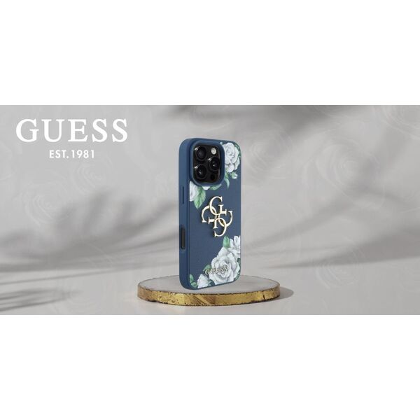 Etui Guess Grained Roses Big 4G logo do  iPhone 16 Pro Max niebieski