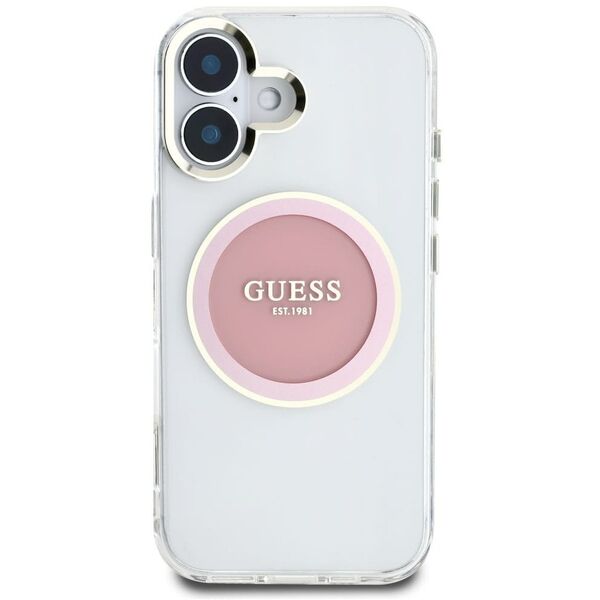Etui Guess IML Metal Colored Circle      Classic Logo MagSafe do iPhone 16 różowy