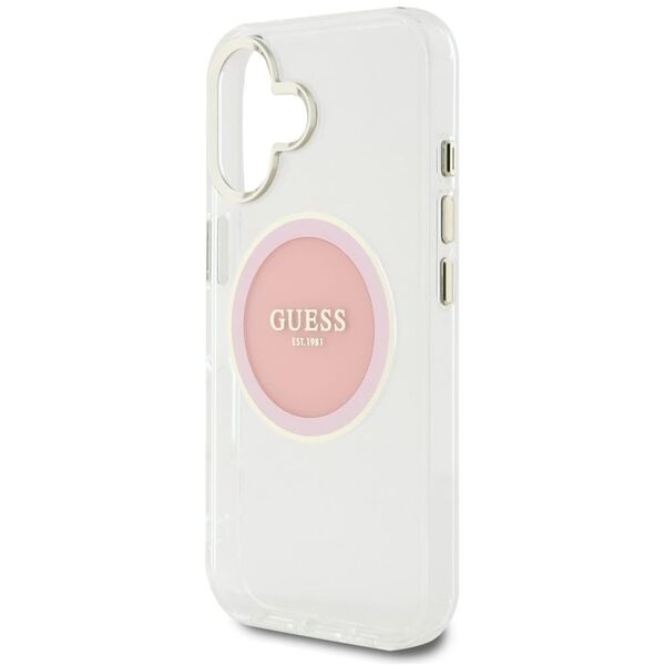 Etui Guess IML Metal Colored Circle      Classic Logo MagSafe do iPhone 16 różowy