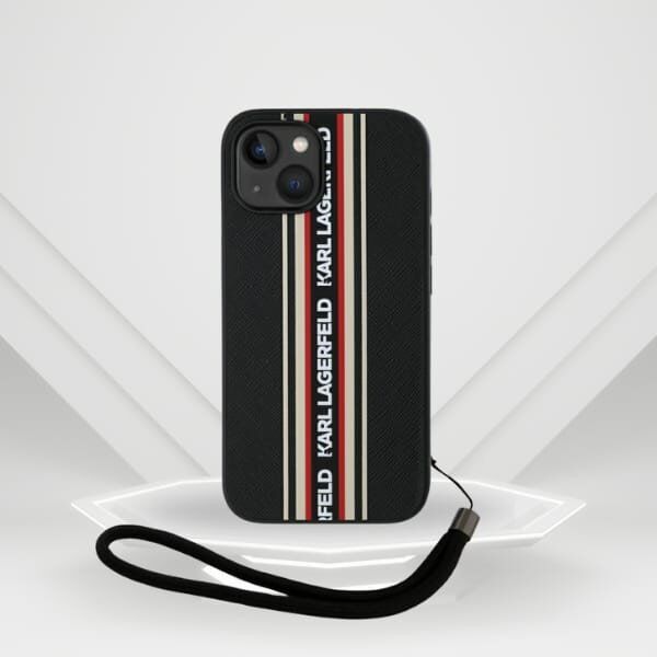 Etui Karl Lagerfeld Saffiano Athleisure  Stripes Cord do iPhone 15 czerwony