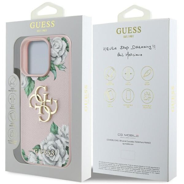 Etui Guess Grained Roses Big 4G logo do  iPhone 16 Pro różowy