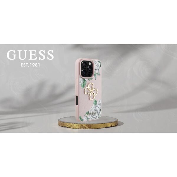 Etui Guess Grained Roses Big 4G logo do  iPhone 16 Pro różowy