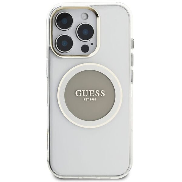 Etui Guess IML Metal Colored Circle      Classic Logo MagSafe do iPhone 16 Pro szary