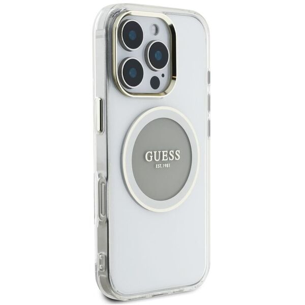 Etui Guess IML Metal Colored Circle      Classic Logo MagSafe do iPhone 16 Pro szary