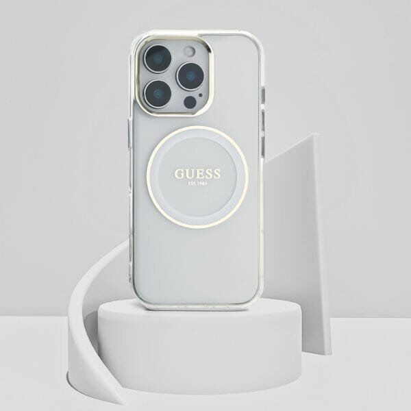 Etui Guess IML Metal Colored Circle      Classic Logo MagSafe do iPhone 16 Pro biały